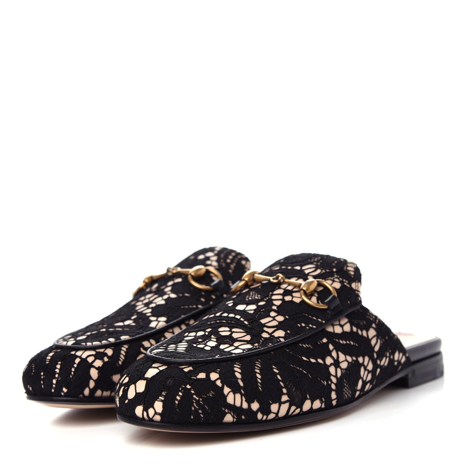 Gucci Lace Malaga Kid Womens Princetown Slippers 35.5 Black Skin Rose 3 of 10