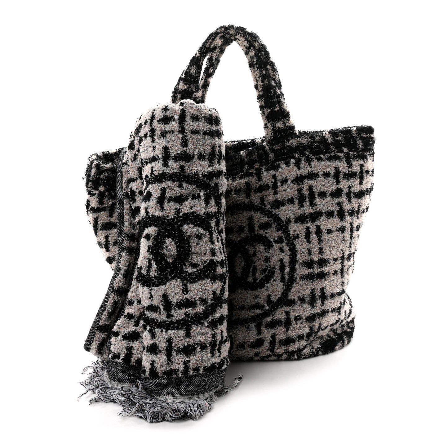 Terry Cotton CC Beach Tote Towel Set White Black
