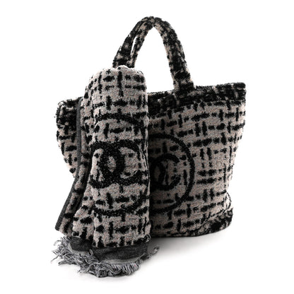 Chanel Terry Cotton CC Beach Tote Towel Set White Black 3 of 11