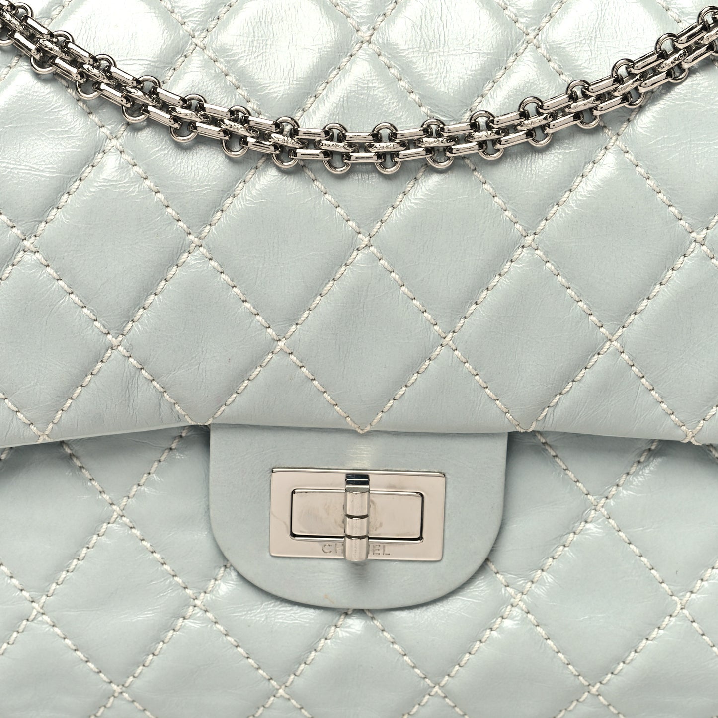 Glazed Calfskin Quilted Surpique 2.55 Reissue Flap Light Blue