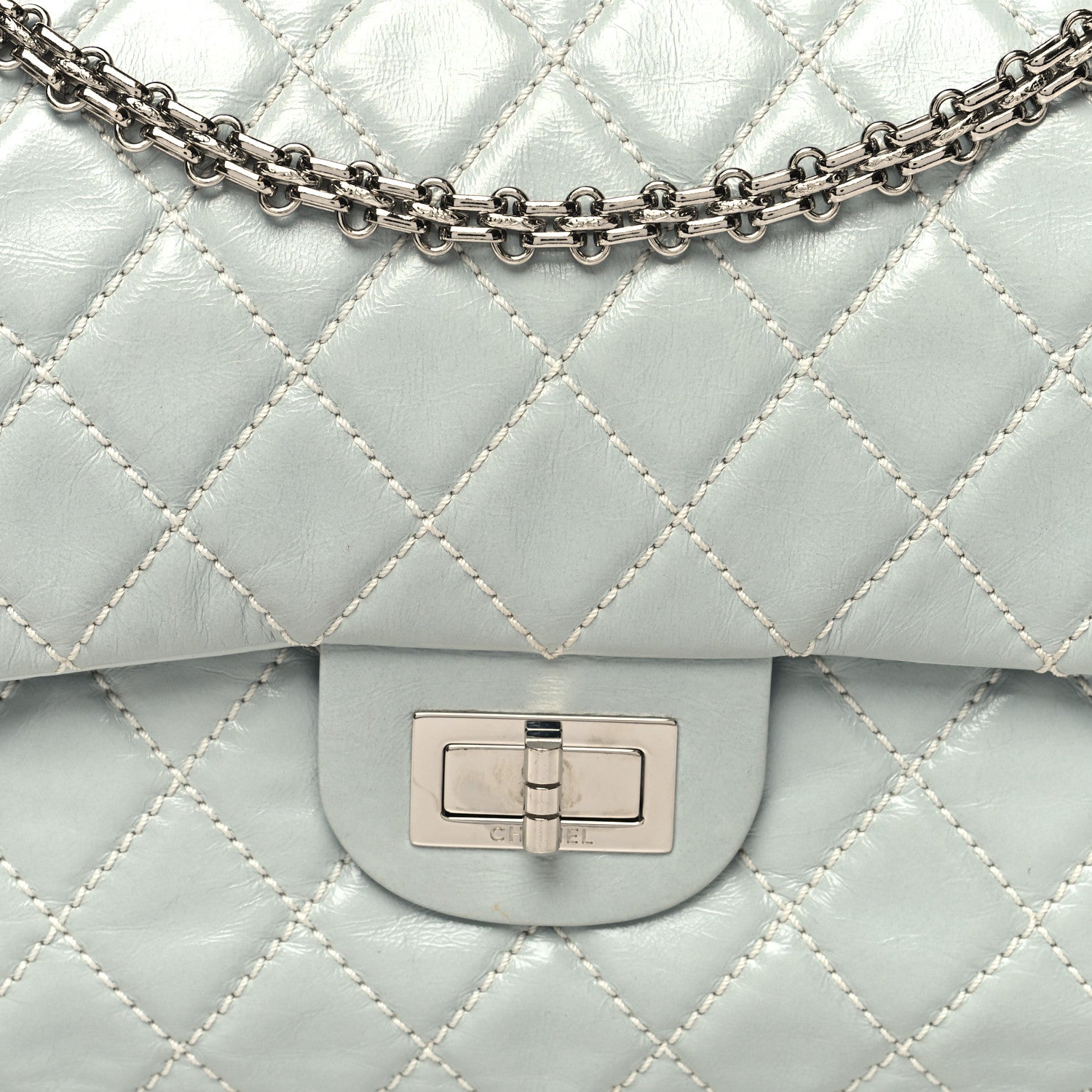Chanel Glazed Calfskin Quilted Surpique 2.55 Reissue Flap Light Blue 8 of 12
