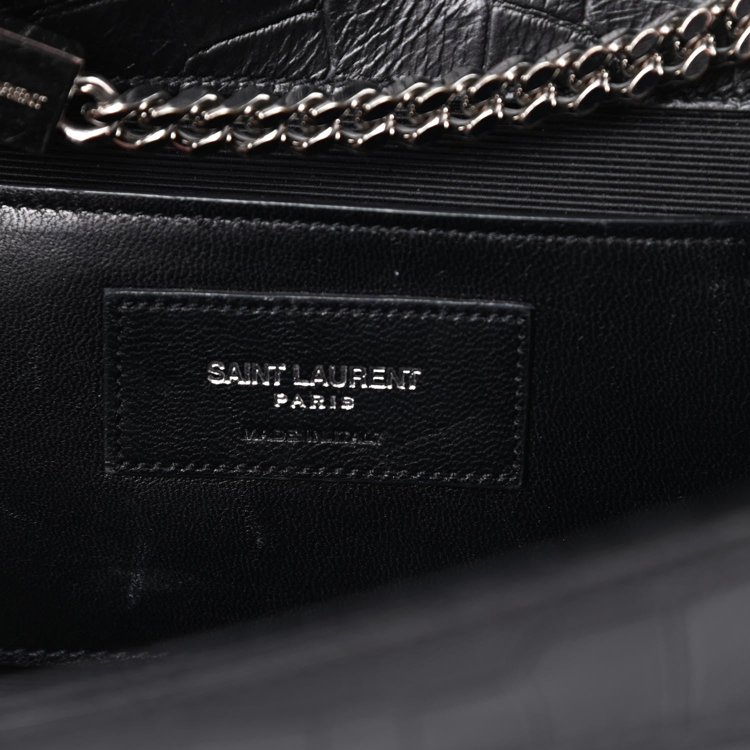 Saint Laurent Calfskin Crocodile Embossed Medium Classic Monogram Kate Tassel Satchel Black 6 of 14