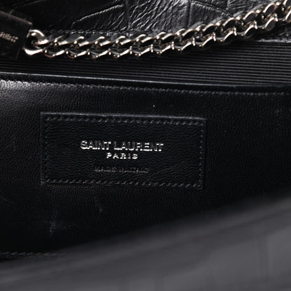 Saint Laurent Calfskin Crocodile Embossed Medium Classic Monogram Kate Tassel Satchel Black 6 of 14