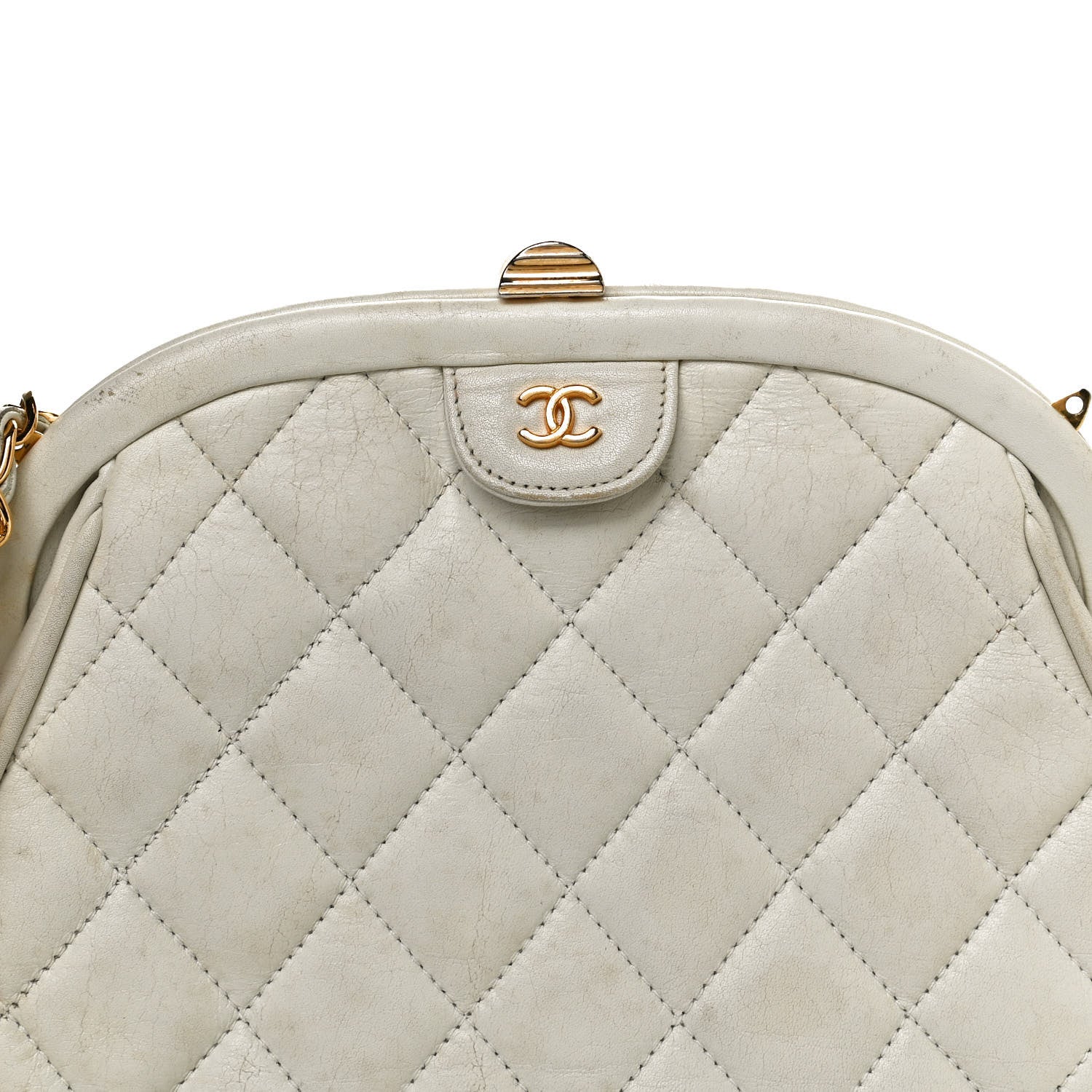 Chanel Lambskin Quilted CC Kiss Lock Evening Clutch White 7 of 9