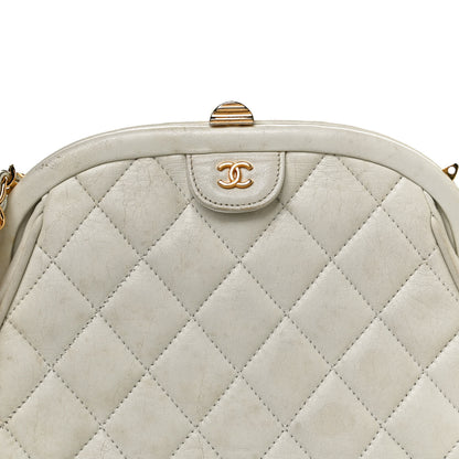 Chanel Lambskin Quilted CC Kiss Lock Evening Clutch White 7 of 9
