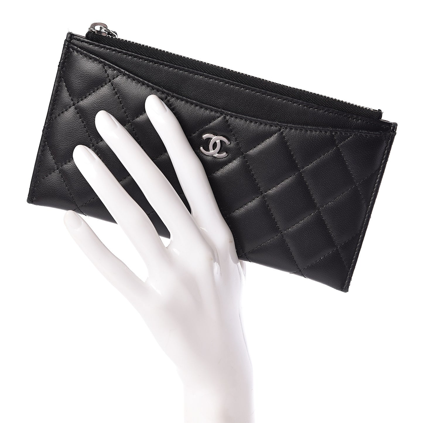 Lambskin Quilted Classic Zip Pouch Black