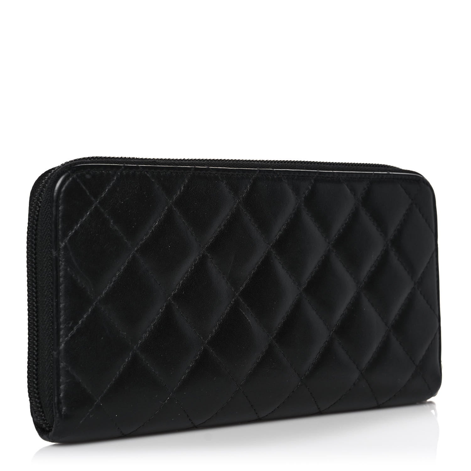 Chanel Calfskin Quilted Cambon Large Gusset Zip Around Wallet Black Silver 3 of 12