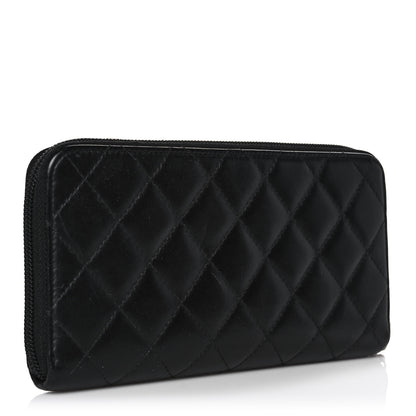 Chanel Calfskin Quilted Cambon Large Gusset Zip Around Wallet Black Silver 3 of 12