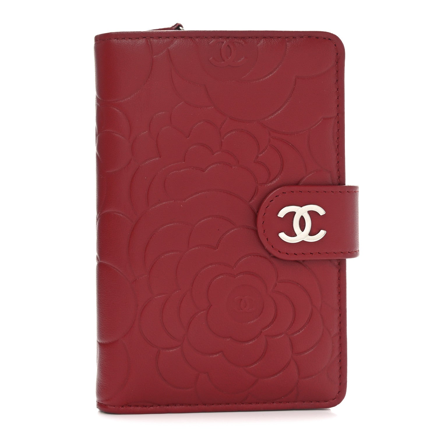 Chanel Lambskin Camellia Embossed Zipped Pocket Wallet Red 1 of 8