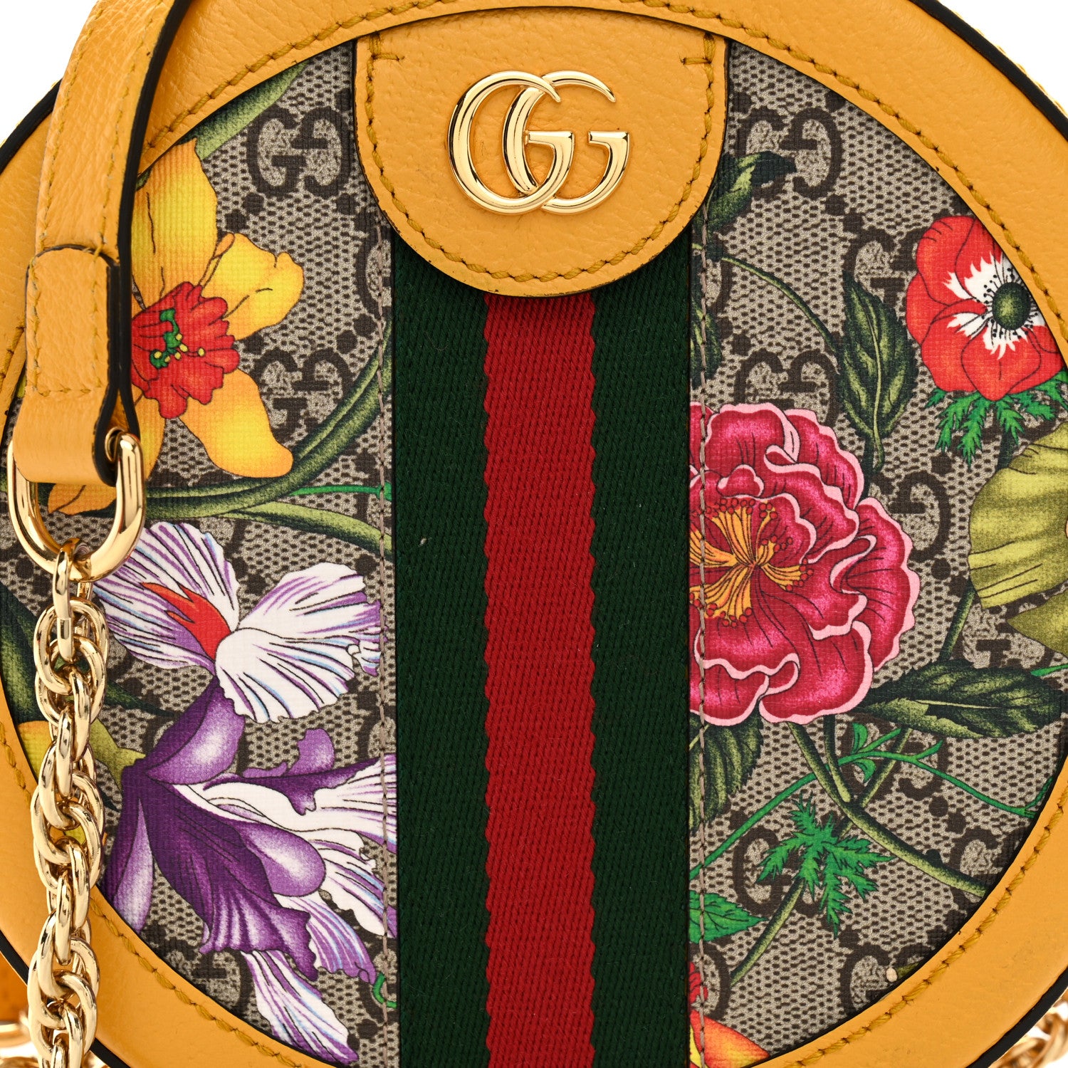 Gucci GG Supreme Monogram Flora Web Mini Ophidia Round Shoulder Bag Beige Multicolor Crop 8 of 11