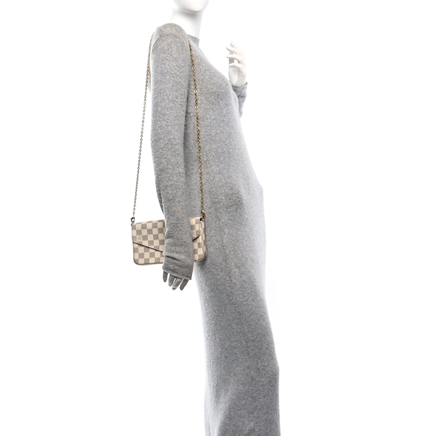 Damier Azur Pochette Felicie Chain Wallet Rose Ballerine