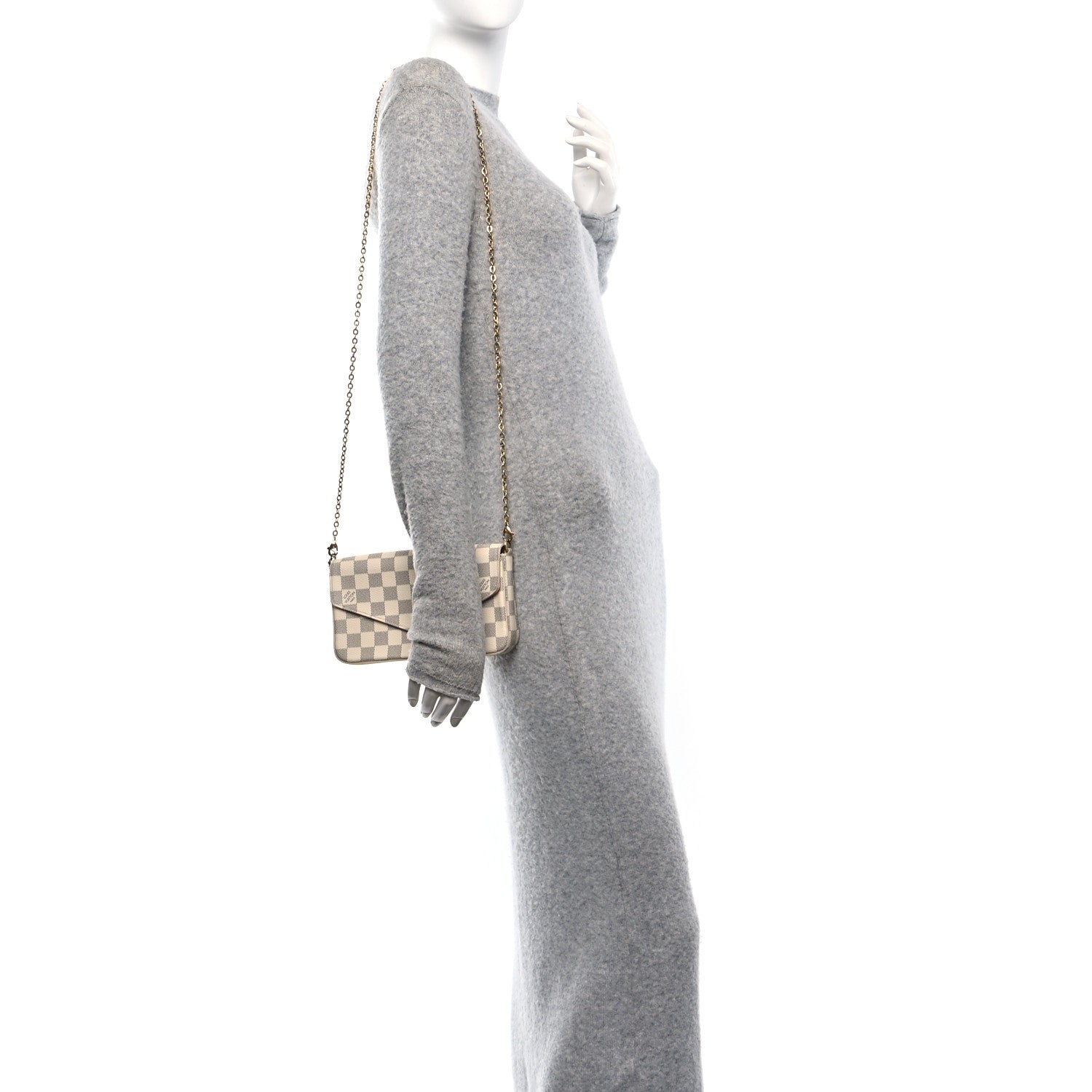 Louis Vuitton Damier Azur Pochette Felicie Chain Wallet Rose Ballerine 2 of 13