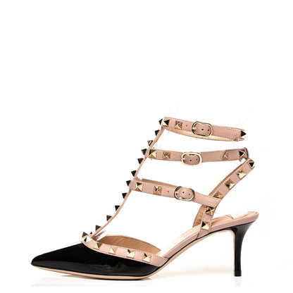 Valentino Garavani Patent Nappa Rockstud Ankle Strap 65mm Pumps 35.5 Black Poudre 1 of 6