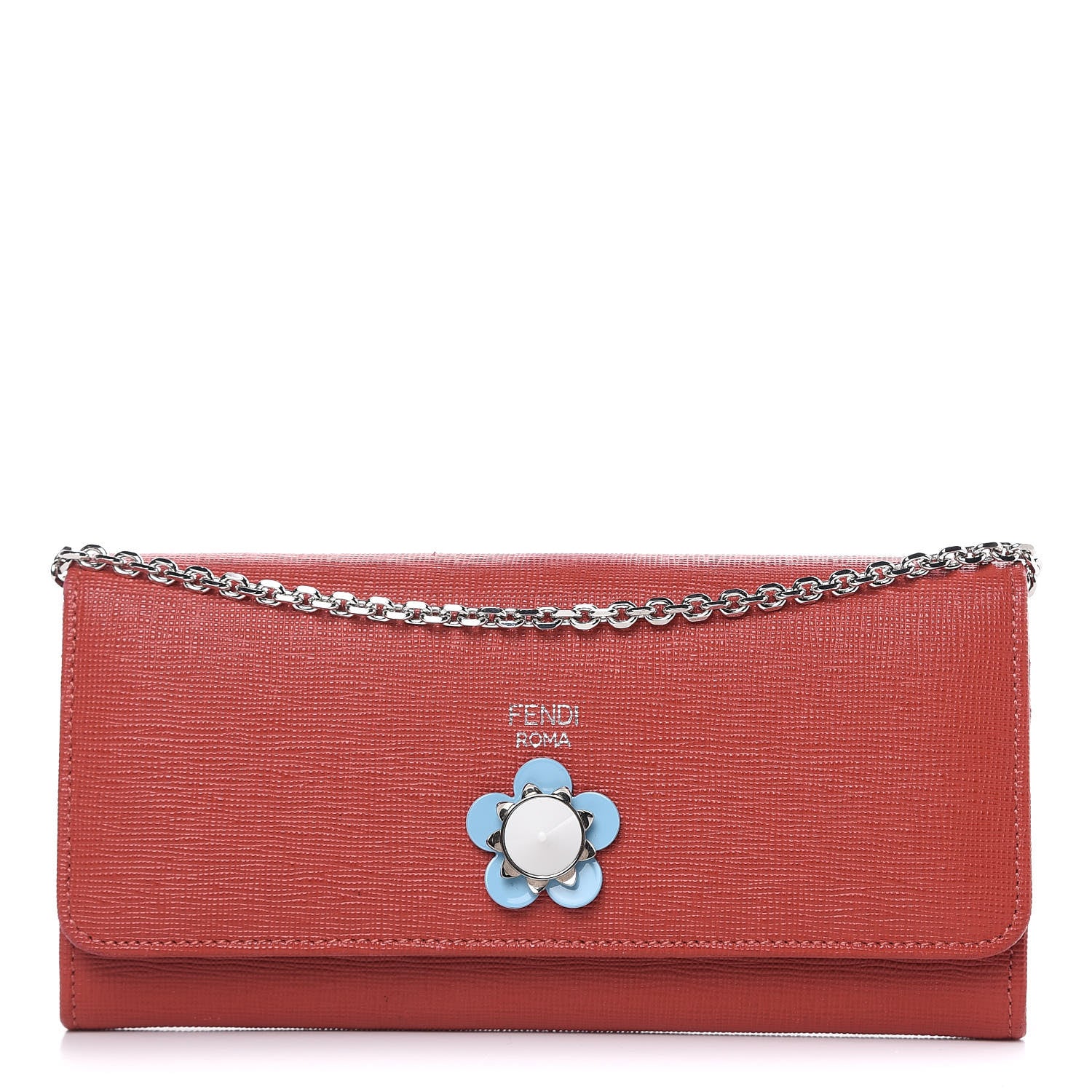 Fendi Vitello Elite Flowerland Continental Wallet On Chain Red 1 of 8