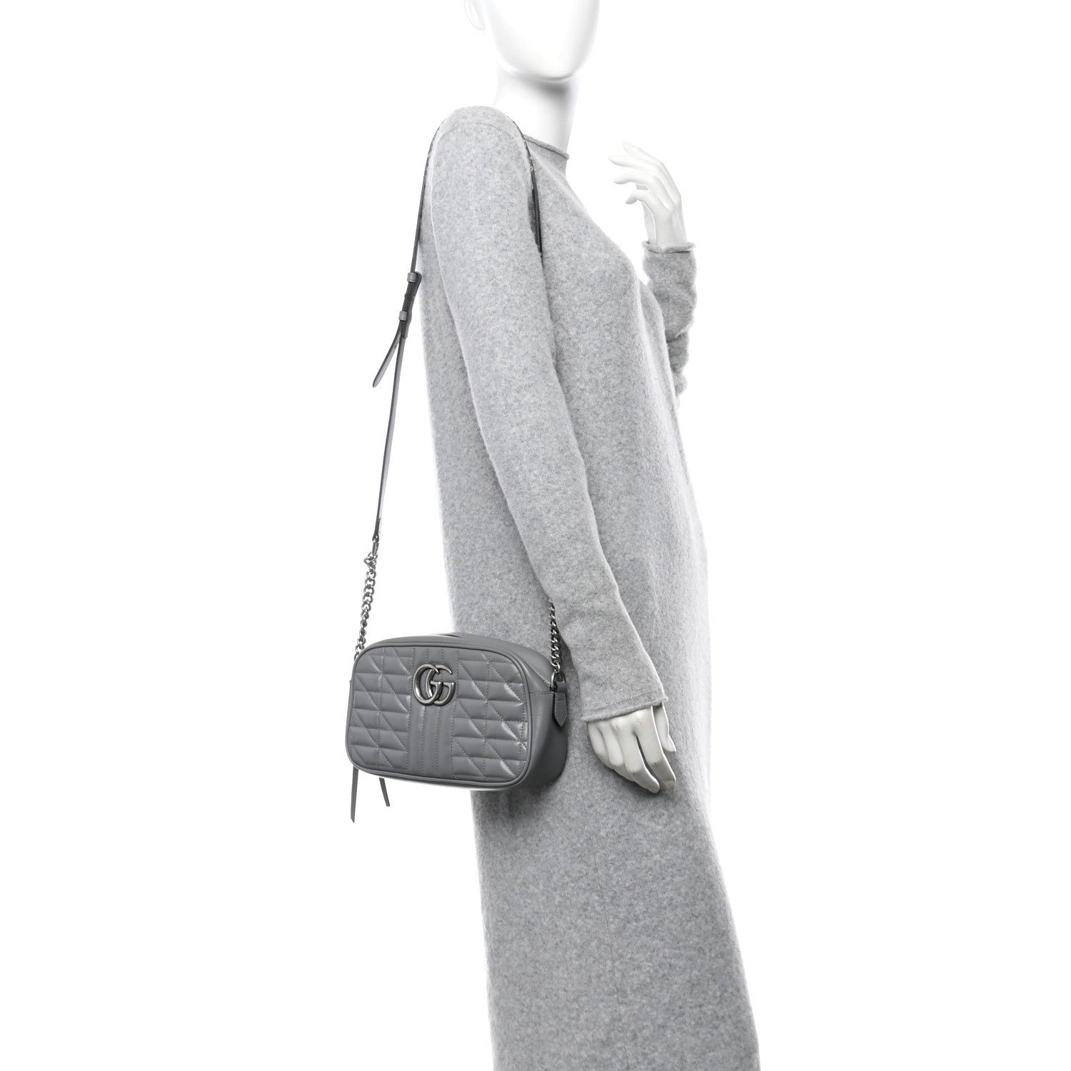 Gucci Calfskin Matelasse Aria Small GG Marmont Chain Shoulder Bag Deep Grey 2 of 10