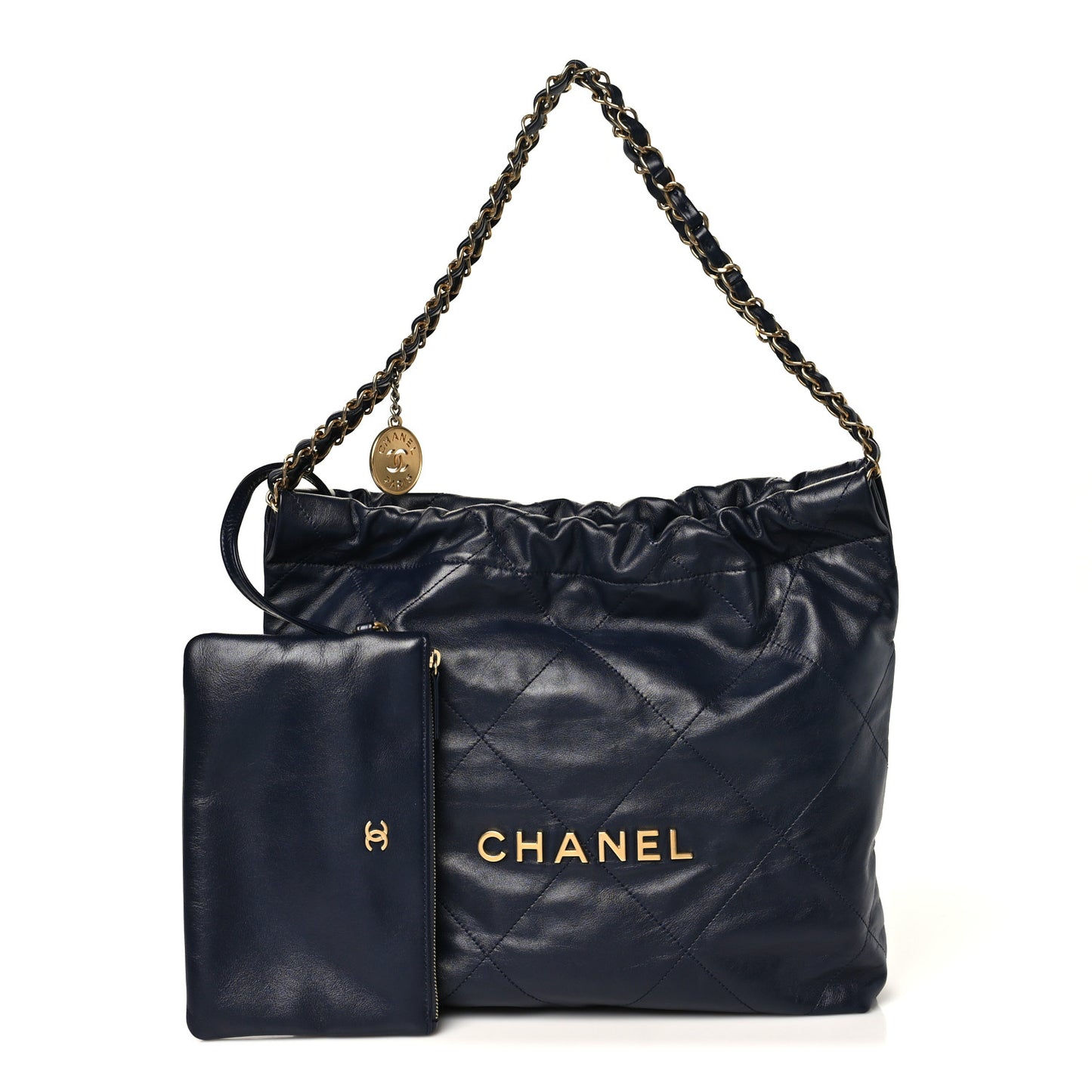 Shiny Calfskin Quilted Small Chanel 22 Navy
