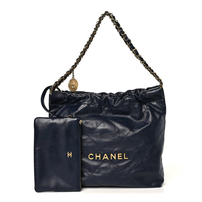 Chanel Shiny Calfskin Quilted Small Chanel 22 Navy 2 of 10