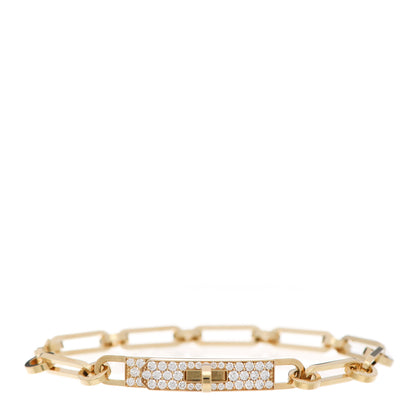 Hermes 18K Yellow Gold Diamond Pave PM Kelly Chaine Bracelet ST 1 of 5