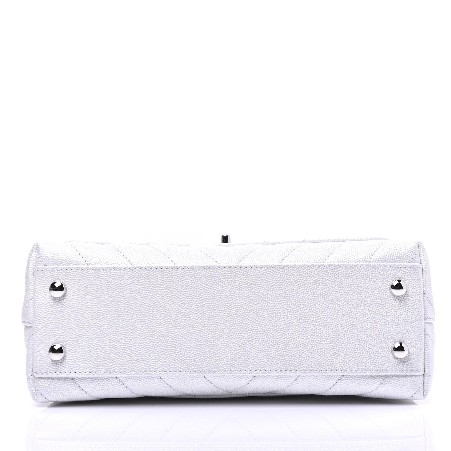 Iridescent Caviar Chevron Quilted Mini Coco Handle Flap White