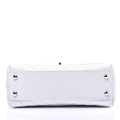 Chanel Iridescent Caviar Chevron Quilted Mini Coco Handle Flap White 19 of 27
