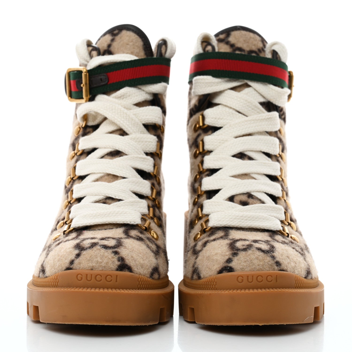 Gucci Covered Wool Big GG Monogram Womens Lace Up Combat Ankle Boots 38 Beige Ebony Cocoa 2 of 8