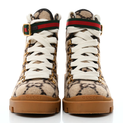 Gucci Covered Wool Big GG Monogram Womens Lace Up Combat Ankle Boots 38 Beige Ebony Cocoa 2 of 8