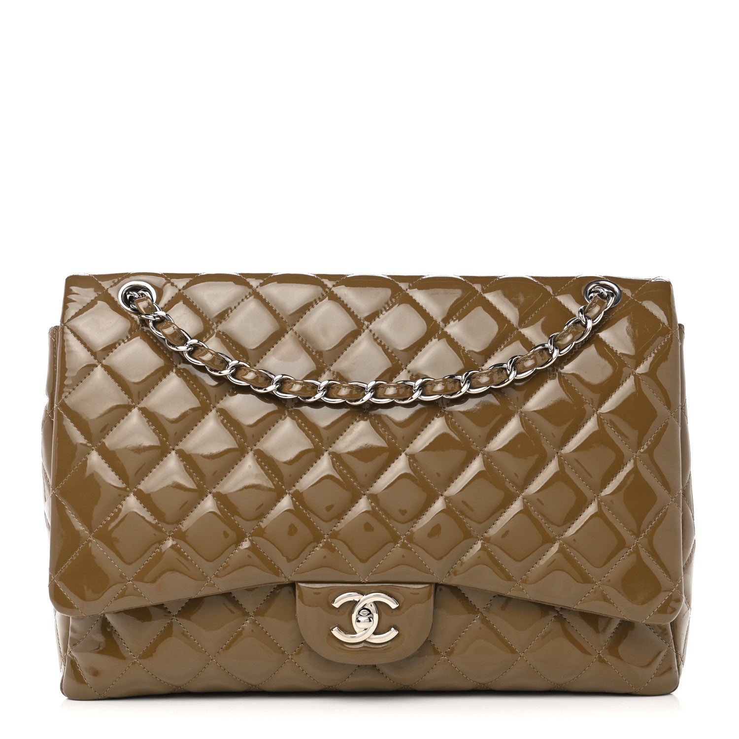 Chanel Patent Quilted Maxi Single Flap Brown 1 of 17