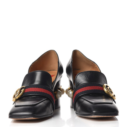 Gucci Malaga Kid Web Pearl Embellished Peyton 75mm Loafer Pumps 36.5 Black 5 of 9