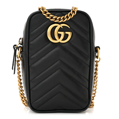 Gucci Calfskin Matelasse Mini GG Marmont Crossbody Bag Black 1 of 10
