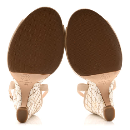 Chanel Lambskin Slingback Camellia Wedge Sandals 40 Beige Black 6 of 12