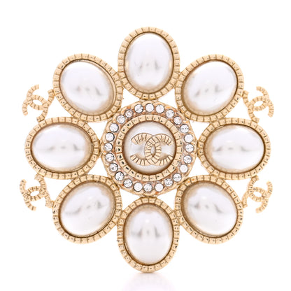 Chanel Pearl Crystal CC Brooch Pearly White Gold 1 of 4