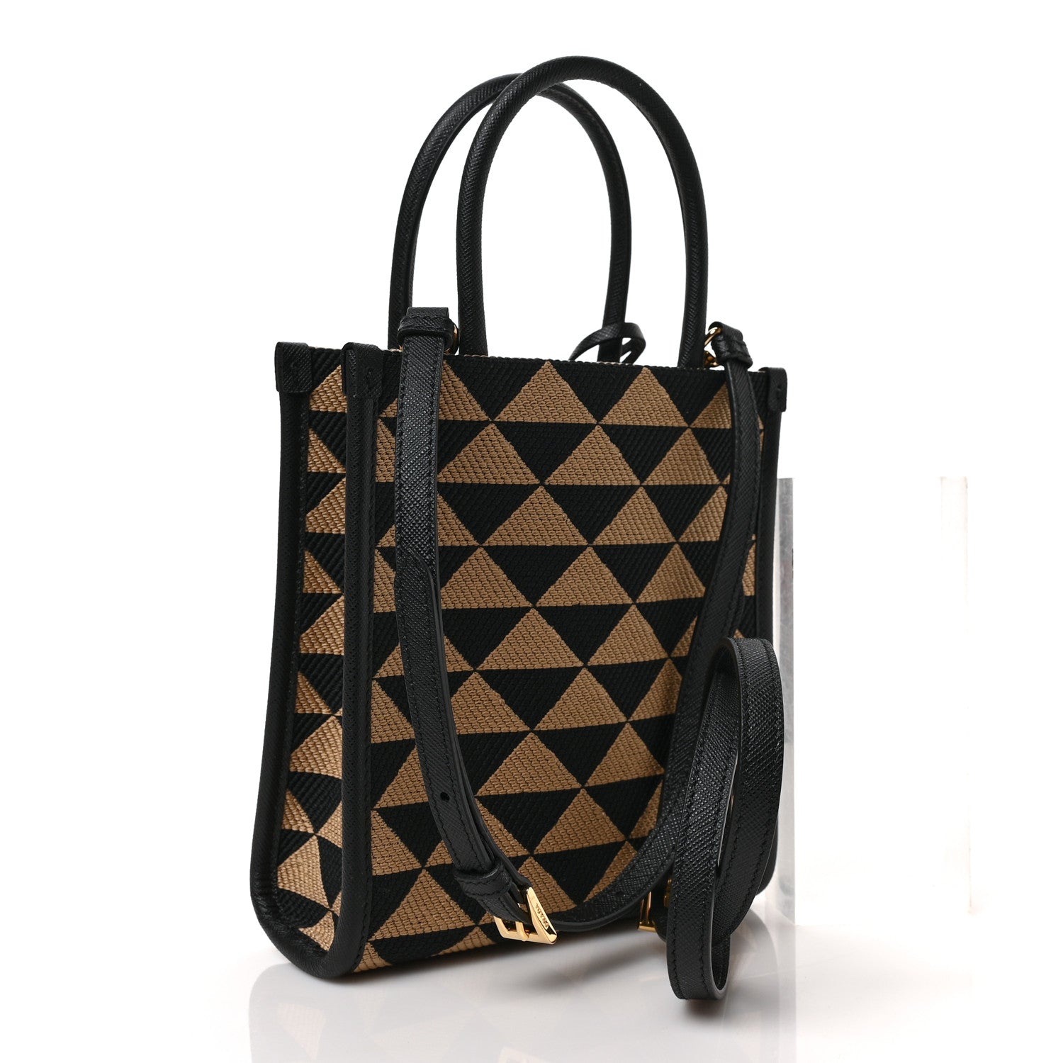 Prada Jacquard Saffiano Triangolo Symbole Embroidered Micro Tote Black Corda 3 of 8