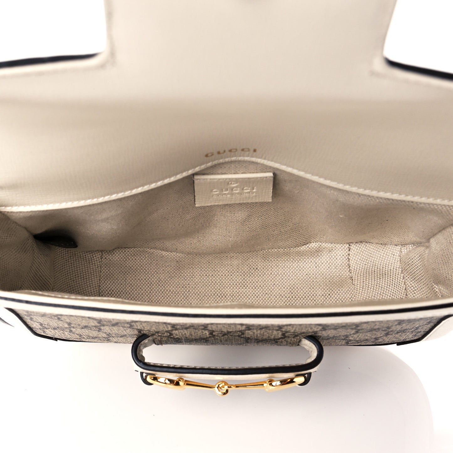 GG Supreme Monogram Web Mini Horsebit 1955 Shoulder Bag Beige Mystic White