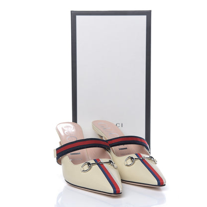Gucci Malaga Kid Sylvie Web Cross Strap Mid-Heel Slides 39.5 Vintage White 9 of 9