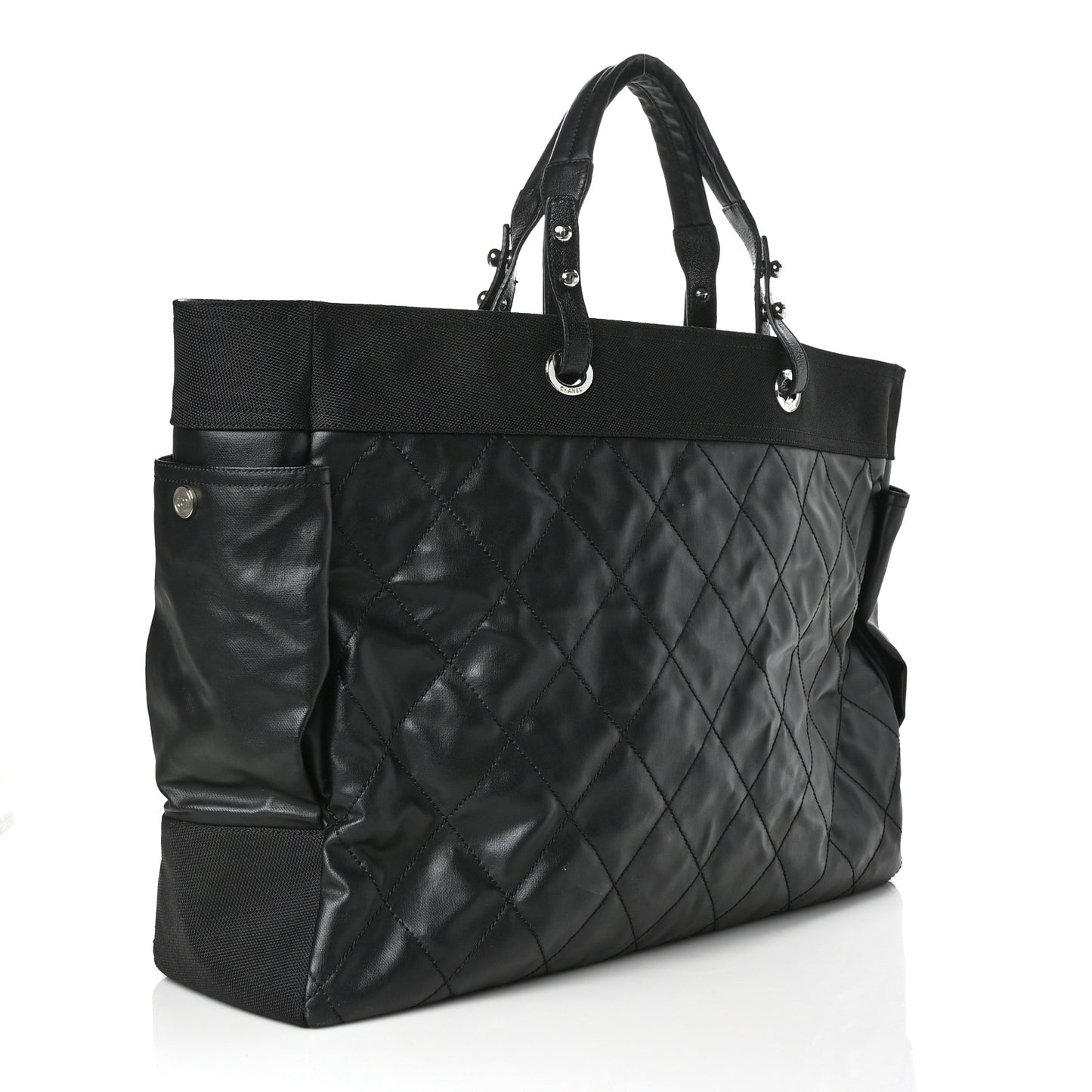 Coated Canvas Stitched XL Paris Biarritz Tote Black