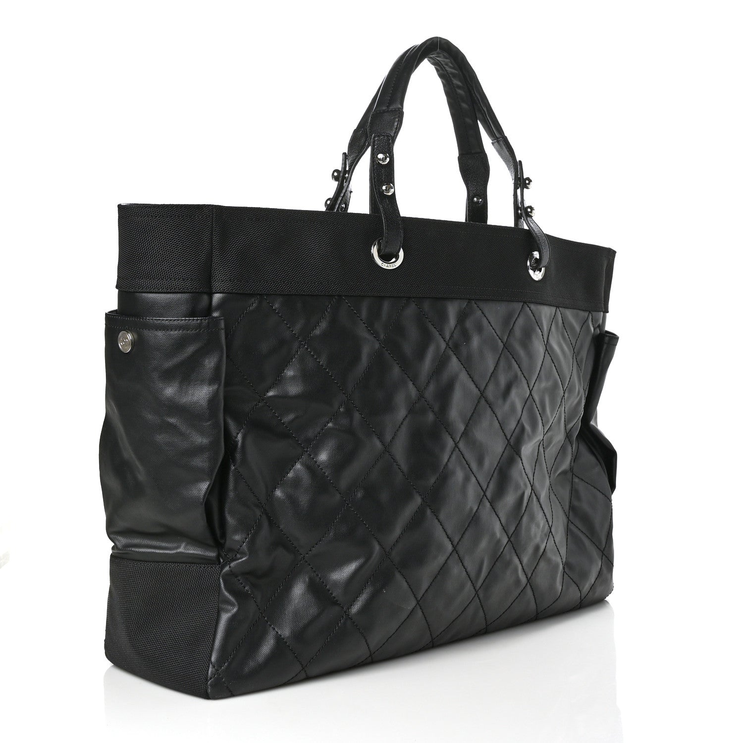 Chanel Coated Canvas Stitched XL Paris Biarritz Tote Black 4 of 13