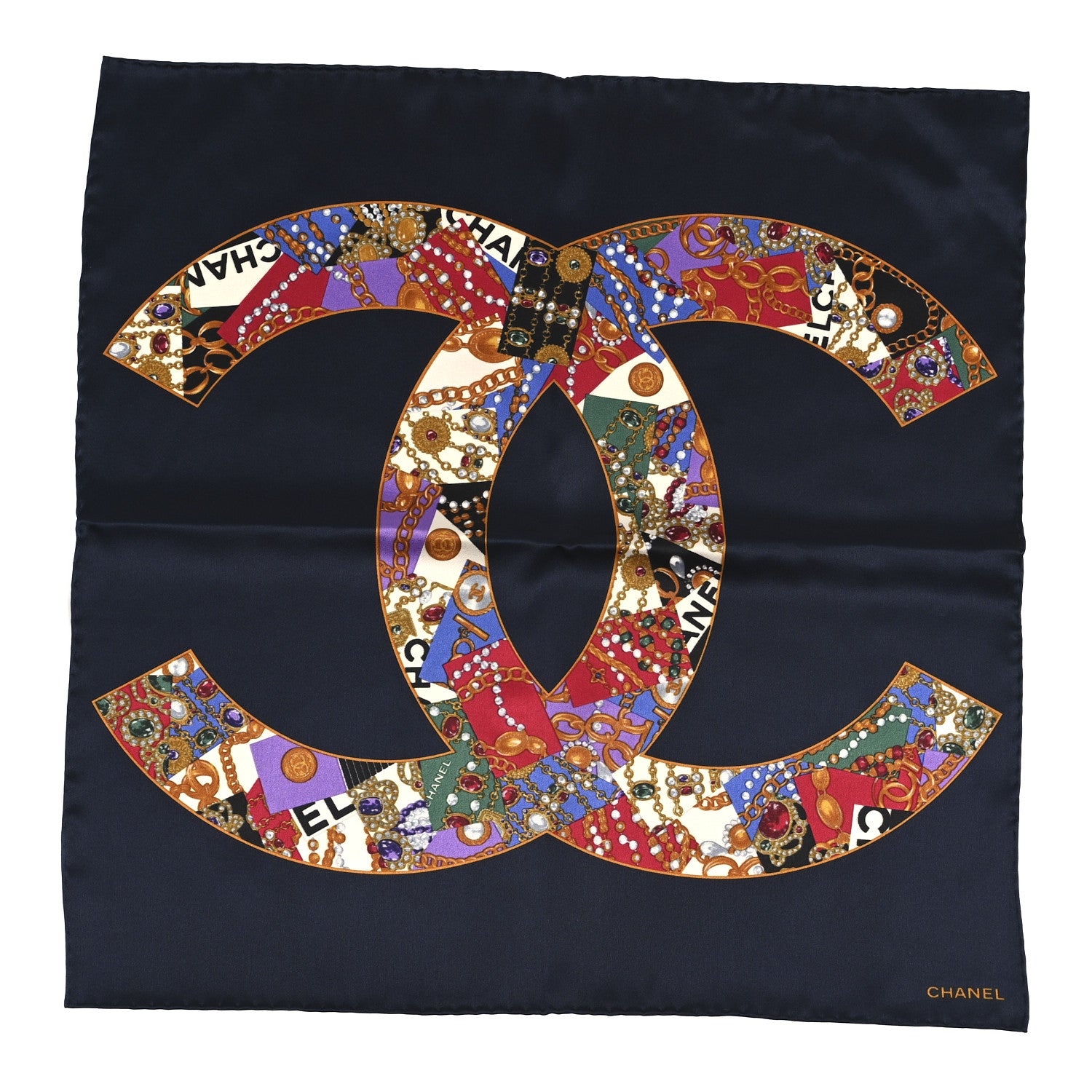 Chanel Silk CC Gripoix Logo Mini Bandana Navy Blue Golden Multicolor 1 of 3