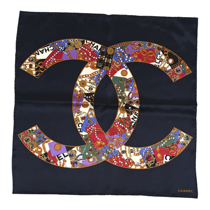 Chanel Silk CC Gripoix Logo Mini Bandana Navy Blue Golden Multicolor 1 of 3
