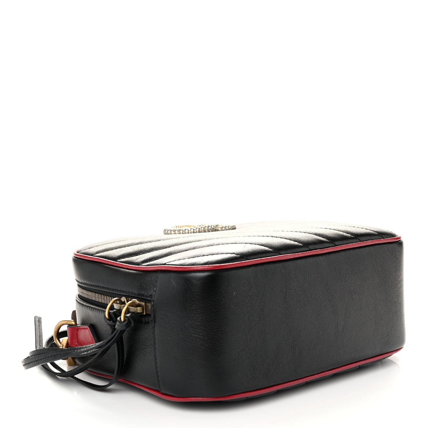 Vintage Effect Calfskin Matelasse Diagonal Small Torchon GG Marmont Bamboo Top Handle Shoulder Bag Black Romantic Cherry