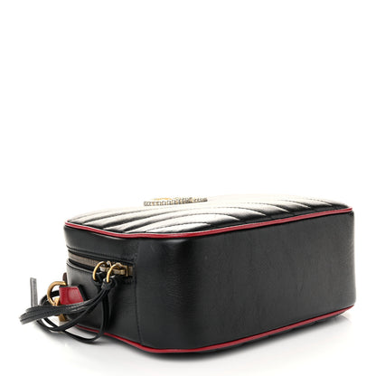 Gucci Vintage Effect Calfskin Matelasse Diagonal Small Torchon GG Marmont Bamboo Top Handle Shoulder Bag Black Romantic Cherry 4 of 11