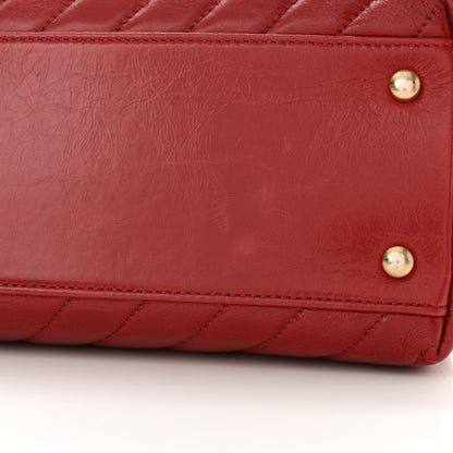 Chanel Aged Calfskin Chevron Quilted Large Coco Handle Flap Red 16 of 16