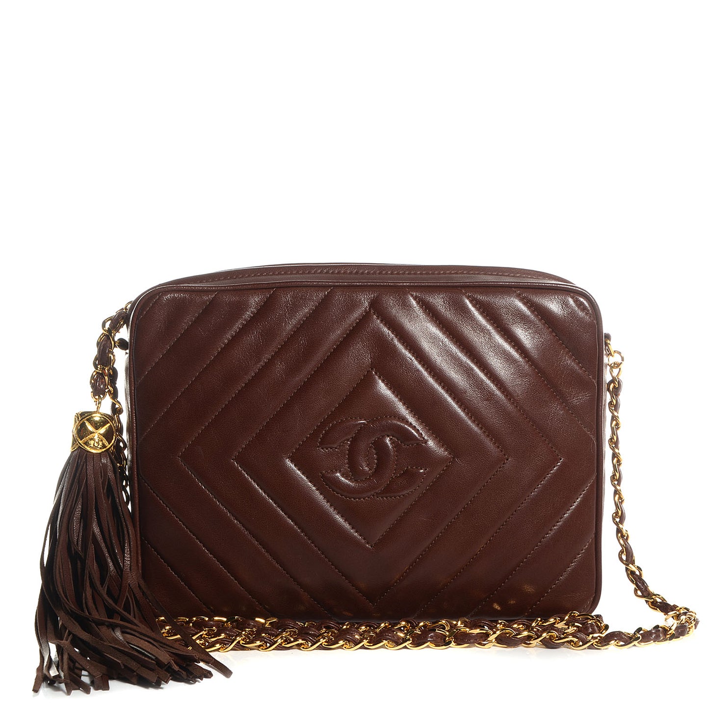 Lambskin Tassel Camera Case Brown