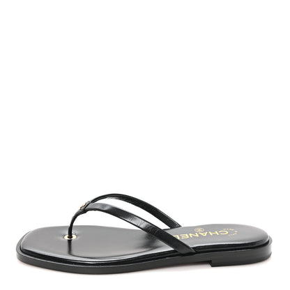 Chanel Goatskin CC Times Square Thong Sandals 37 Black 1 of 10