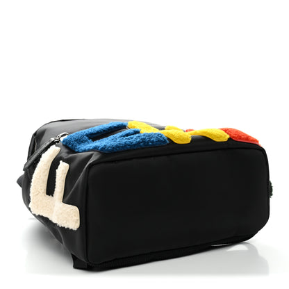 Fendi Nylon Shearling Block Letter Backpack Black 4 of 10