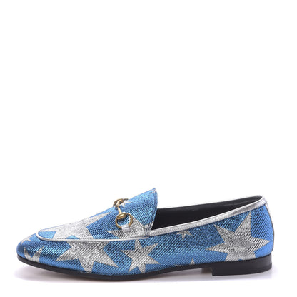 Gucci Lurex Calfskin Starry Sky Womens Jordaan Loafers 39 Bluette Silver 1 of 11