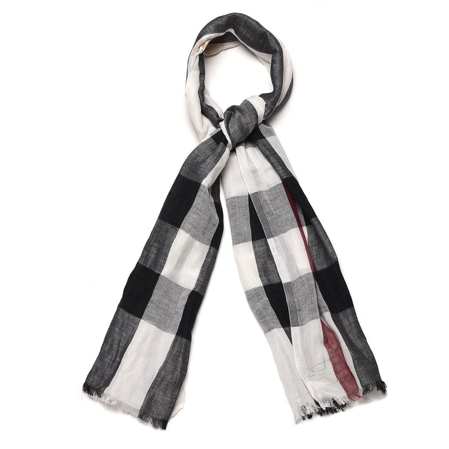 Linen Silk Giant Check Lightweight Scarf Ivory