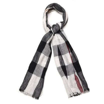 Burberry Linen Silk Giant Check Lightweight Scarf Ivory 1 of 7
