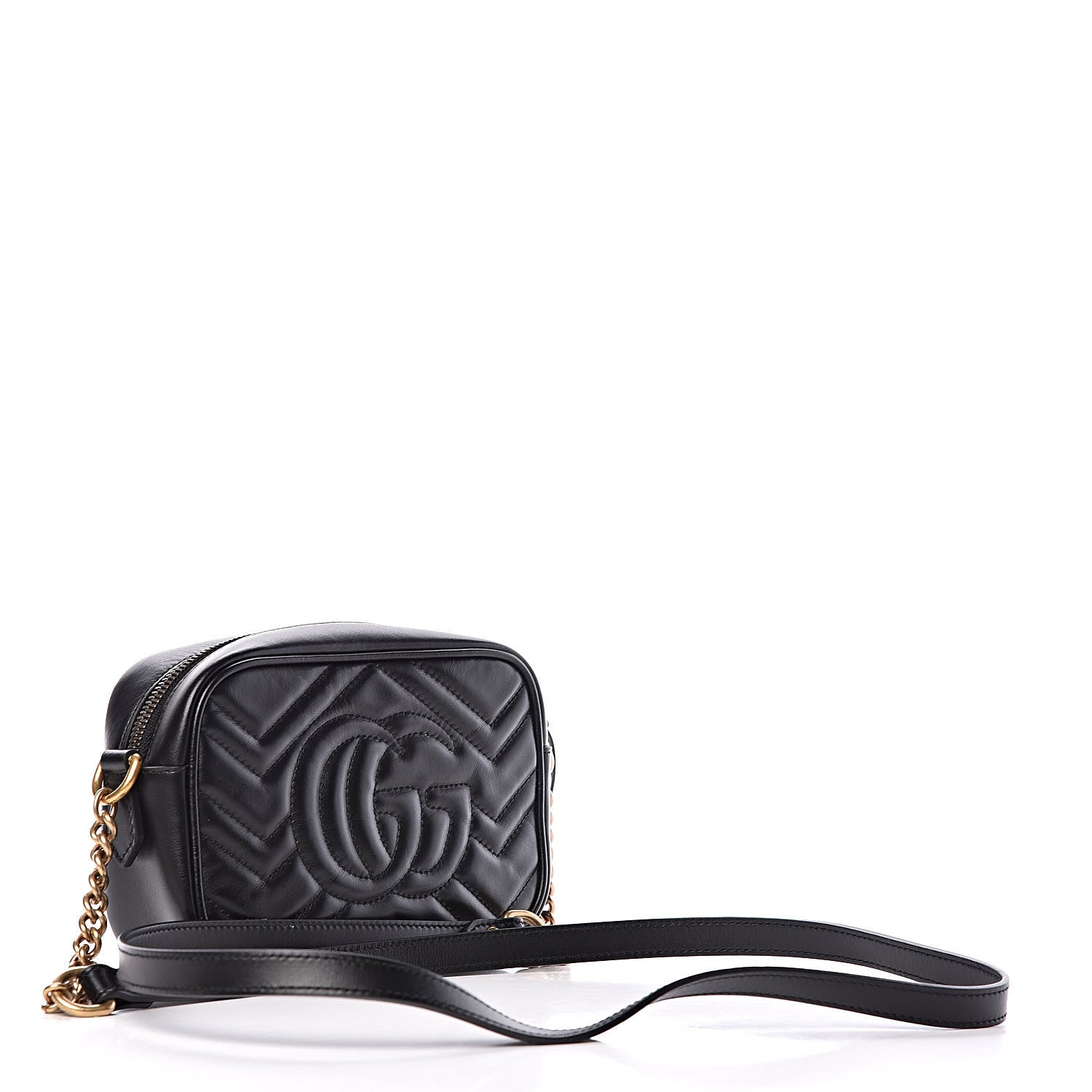 Gucci Calfskin Matelasse Mini GG Marmont Chain Shoulder Bag Black 3 of 10