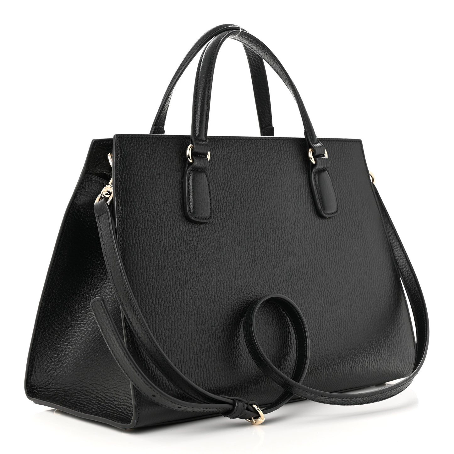 Pebbled Calfskin Large Soho Top Handle Satchel Black