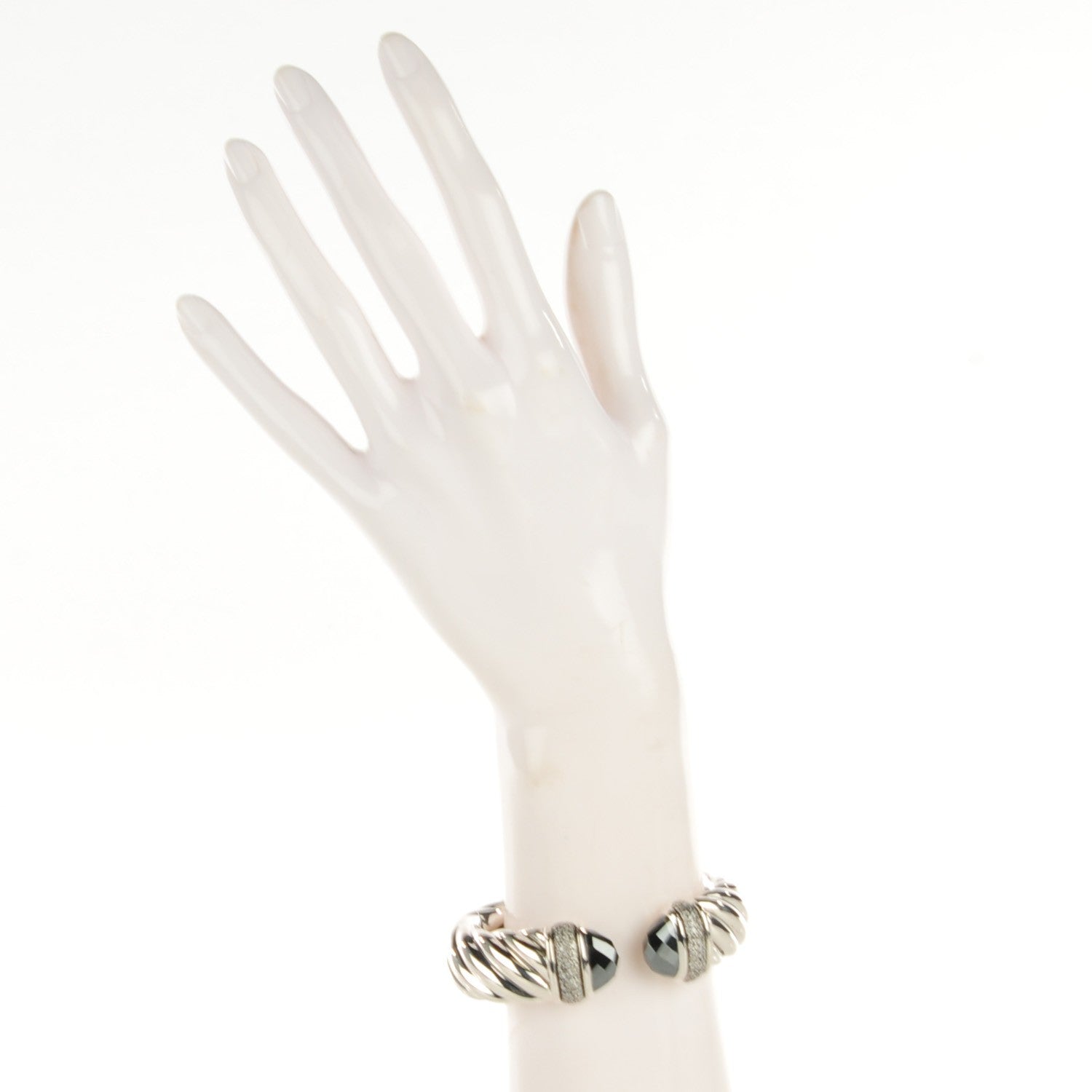 David Yurman Sterling Silver Pave Diamond Hematite 18mm Waverly Bracelet 2 of 5